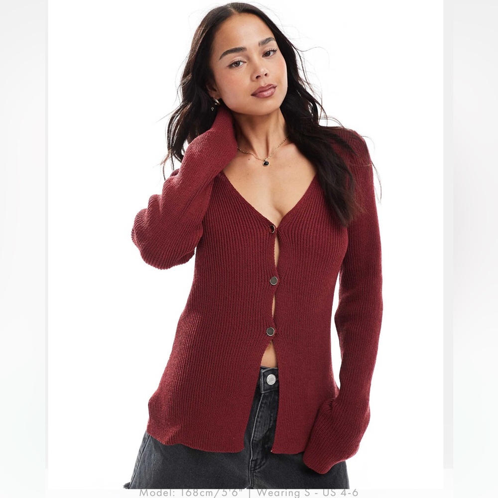 Burgundy Cardigan Sweater with Gold Buttons